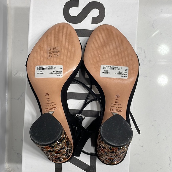 Schutz 4” block heels with black suede straps and crystal leopard heels - Picture 4 of 4